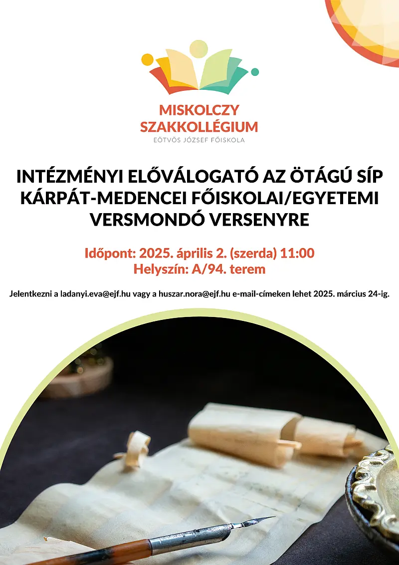 Intézményi előválogató az ÖTÁGÚ SÍP Kárpát-medencei egyetemi/főiskolai versmondó versenyre 