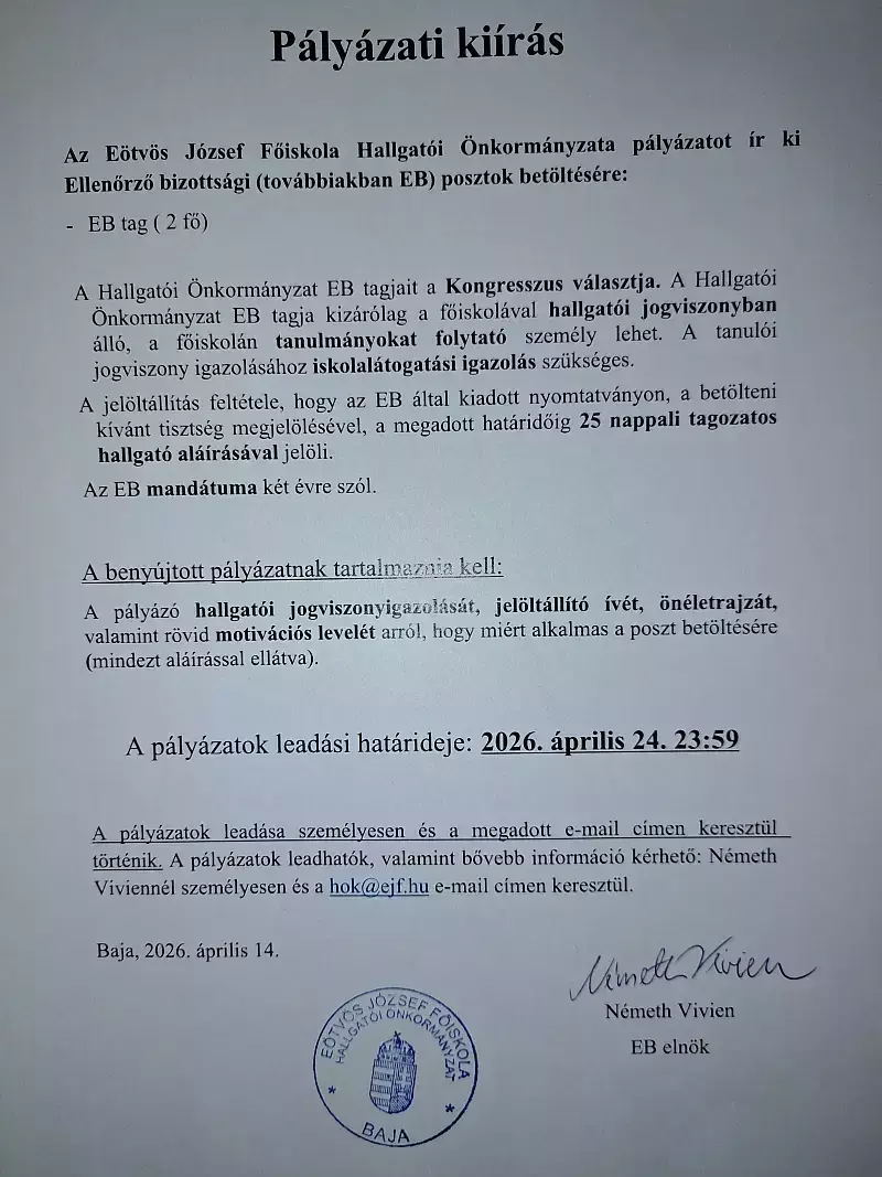 HÖK pályázati kiírás